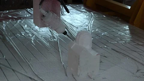 018 cutting foam with a milling cutter on a five-axis cnc machine Stock Footage 154896953