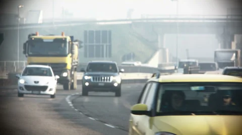 0191 Freeway around the town of Verona in Italy. Traffic in a rush hour Stock Footage 33622412
