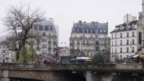 02 Rainy gray winter day Paris Latin quarter street buildings Stock Footage 100814939