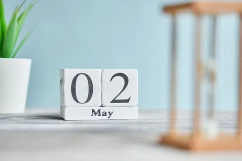 02 second May Month Calendar Concept on Wooden Blocks. Stock Photos