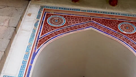 02/01/2024, Delhi; Geometric Patterns and Floral Motifs of Isa Khan Tomb Stock Footage 261069719