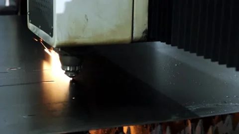 021 cutting sheet metal on a laser cnc machine Stock Footage 155305935