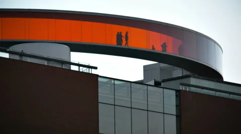 0216 AROS. Circular, panoramic walkway  in the rainbow colors. art museum Stock Footage 33710005
