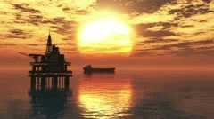 Oil Platform and Tanker in the Sunset