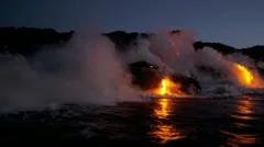 Red Hot Lava Falling Ocean Waves Kilauea Hawaii