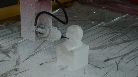 022 production of a 3d model of the head made of foam on a five-axis cnc mac Stock Footage 154897054