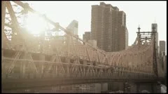 new york city skyline bridge sunset helicopter tracking shot areal view1080 HD