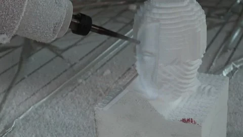 023 production of a 3d model of the head made of foam on a five-axis cnc mac Stock Footage 154897070