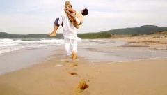 Jesus Carrying Sick Man Leaving Footsteps Proverb Religious Concept Background