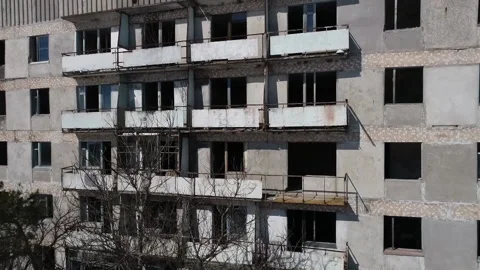 0238 Abandoned apartment building, abandoned apartments, balconies Stock Footage