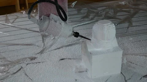 024 production of a 3d model of the head made of foam on a five-axis cnc mac Stock Footage 154897098