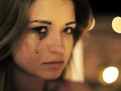 Beautiful sad woman crying in the night NTSC