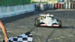 Formula 1 F1 finishing checkered flag for race. Finish symbol, competition.