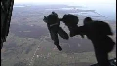 Military, Paratroopers jumping from plane