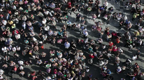 0258 Prague. Crowd of tourists in Prague watching at astronomical clock Stock Footage 33758352