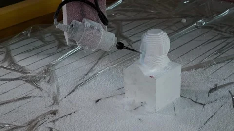 026 production of a 3d model of the head made of foam on a five-axis cnc mac Stock Footage 154897149