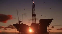 Oil Rig in ocean, close up, beautiful timelapse sunset