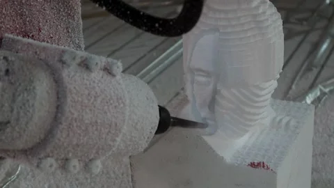 028 production of a 3d model of the head made of foam on a five-axis cnc mac Stock Footage 154897230