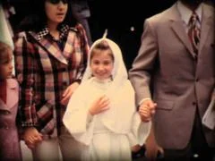 8MM teen with father going to catholic communion - 1967