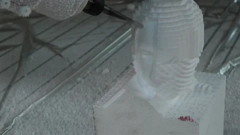 029 production of a 3d model of the head made of foam on a five-axis cnc mac Stock Footage 154897247
