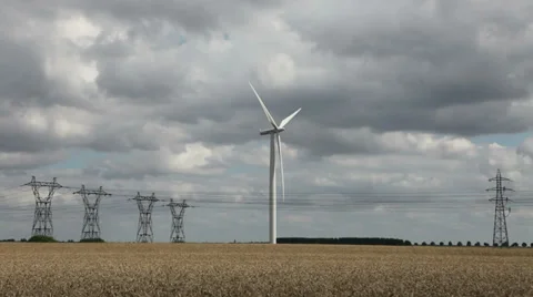 0296 Wind mill on a wheat field Stock Footage 35993060