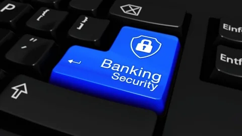 03. Banking Security Round Motion Enter Button On Computer Keyboard with Text Stock Footage 95176266