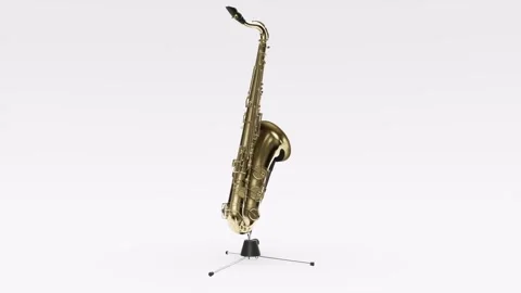 03 saxophon with isolated floor base in white background turning in loop Stock Footage 243533869