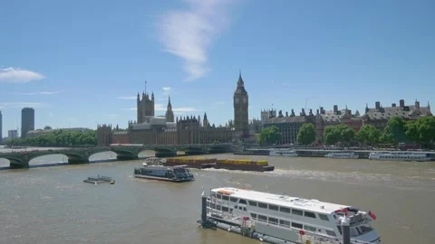 03/14/2024. Iconic Big Ben Clock Tower with Westminster Bridge in London Stock Footage 287822009