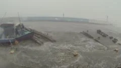 Tsunami Like Hurricane Storm Surge Destroys Boat