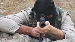 Masked Armed Angry Anarchist Terrorist Danger Shooting