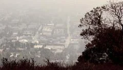 Los Angeles cityscape skyline foggy morning. Timelapse.