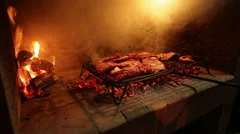 Barbecue Being Prepared in Argentina on Grill Stock Video