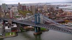 Aerial shot of Manhattan & Brooklyn Bridges