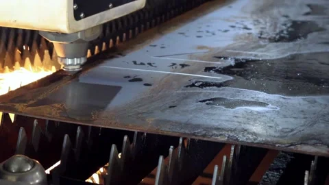 033 cutting sheet metal on a laser cnc machine Stock Footage 155306698