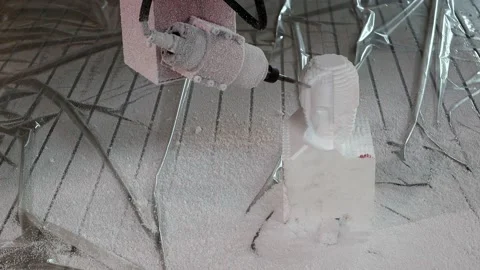 033 production of a 3d model of the head made of foam on a five-axis cnc mac Stock Footage 154897310