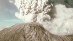 Aerial view of an erupting volcano