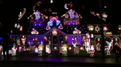 House Decorated With Colorful Christmas Lights For Christmas Holidays