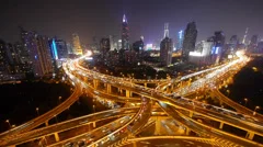 time lapse of freeway busy city rush hour heavy traffic jam highway at night.