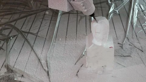 034 production of a 3d model of the head made of foam on a five-axis cnc mac Stock Footage 154897333
