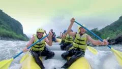 partnership of elder human having fun on level cinque rafting expedition in