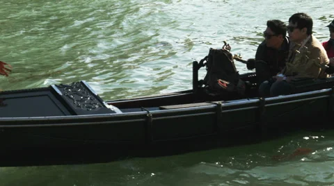 0344 Venice, Gondola with two couples of asian tourists Stock Footage 37520947