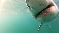 Great White Shark BUMPS the camera.in clear water