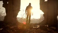 Man Walking Toward Sunlight Abandoned Building Salvation