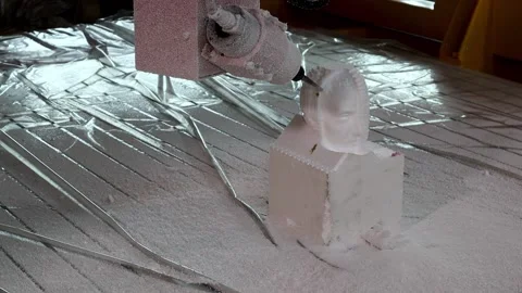 036 production of a 3d model of the head made of foam on a five-axis cnc mac Stock Footage 154897332