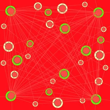 03623-Abstract circles pattern with lines red bright green beige Stock Illustration