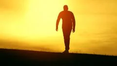 Man Walking Worship Pose Sunset Silhouette Thankful