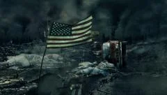 Post apocalyptic scene - USA flag