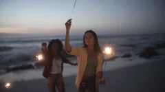 Group of friends with fireworks