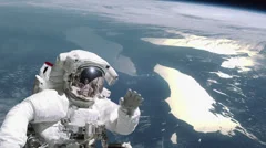 Astronaut takes a space walk in outer space