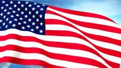 USA US Flag Closeup Waving Against Blue Sky Seamless Loop CG